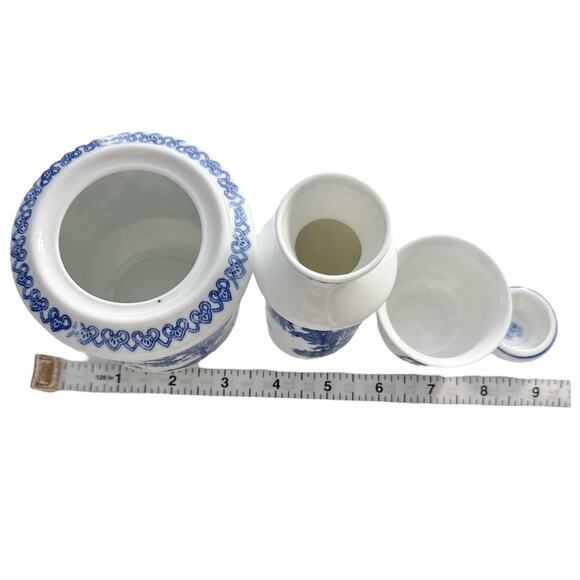 Vintage Hot Sake Cold Sake 4 Piece White and Blue Set - Picture 2 of 9